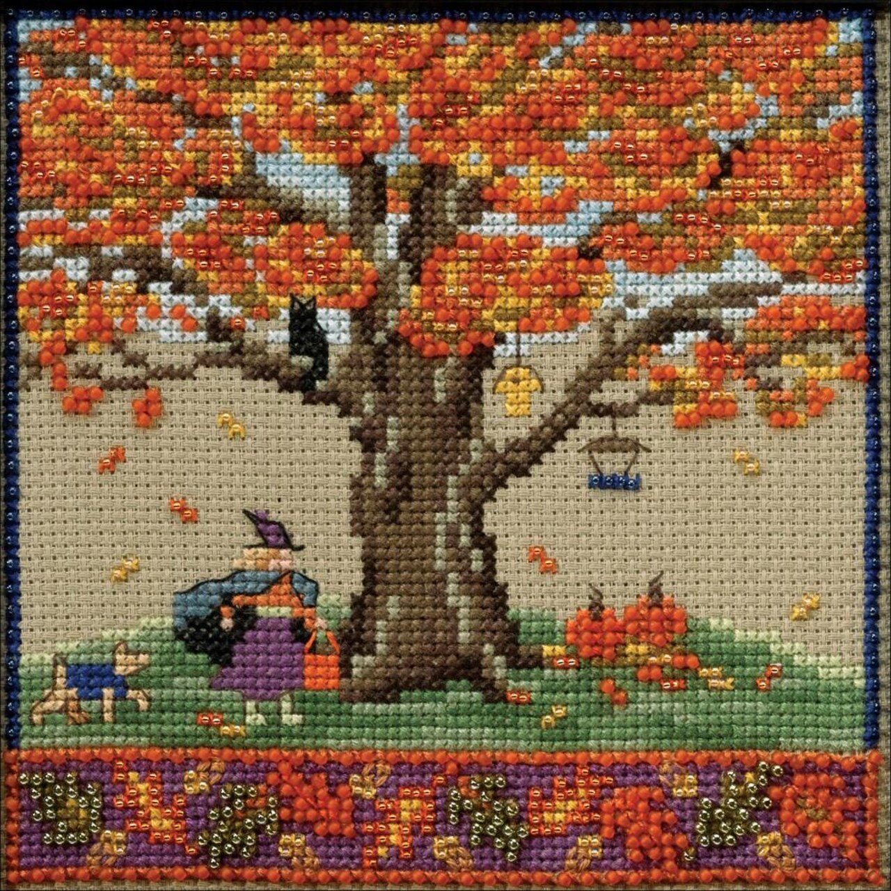 DIY Mill Hill Fall Oak Mighty Oak Quartet Tree Bead Cross Stitch Picture Kit